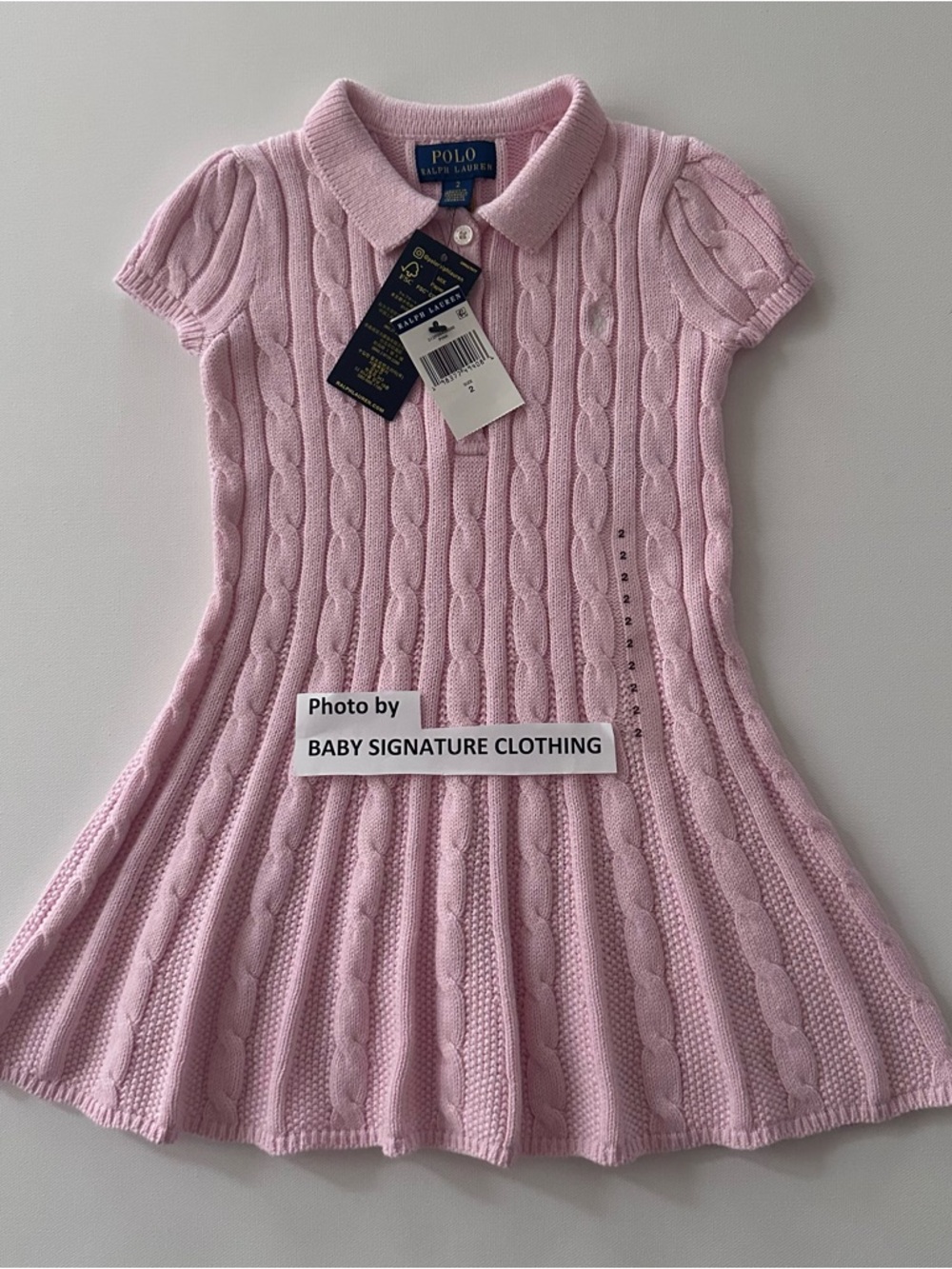 Polo Ralph Lauren 2T Toddler Girl Light Pink Cable-Knit Collared Dress Preppy